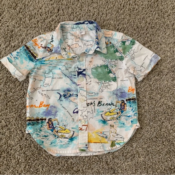 Gap toddler boy button up shirt global world map - Picture 1 of 4